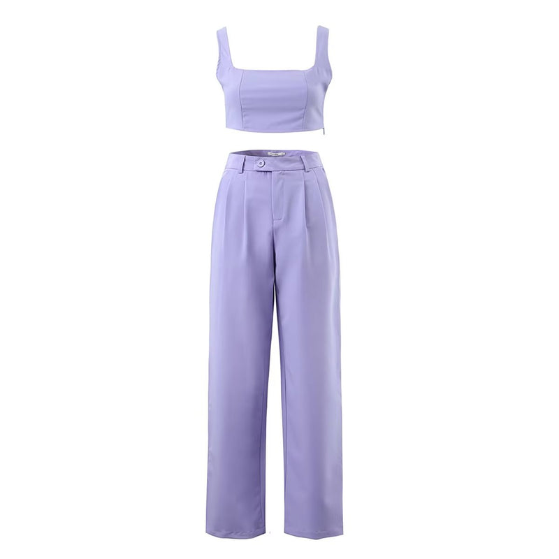 Winter Clothing Short Small Tank Top Top High Waist Buckle Pants Suit