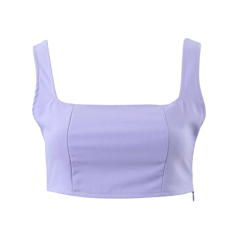 Winter Clothing Short Small Tank Top Top High Waist Buckle Pants Suit