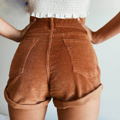 Corduroy High Waist Curled Shorts