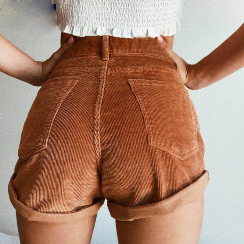 Corduroy High Waist Curled Shorts
