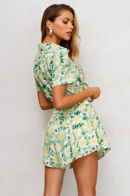 Summer Vacation Short Sleeve Tie Rompers