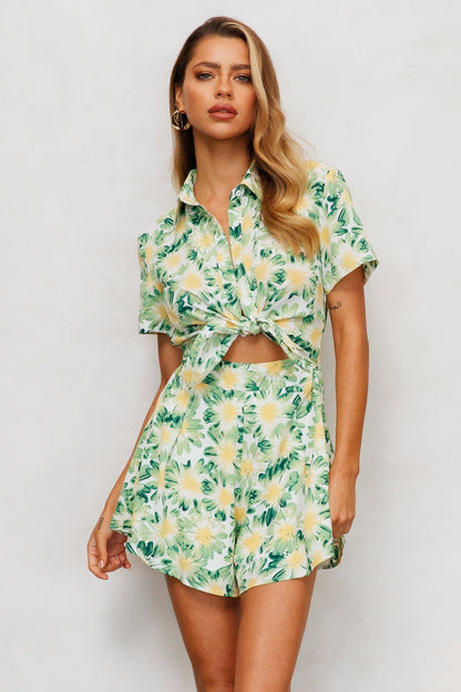 Summer Vacation Short Sleeve Tie Rompers