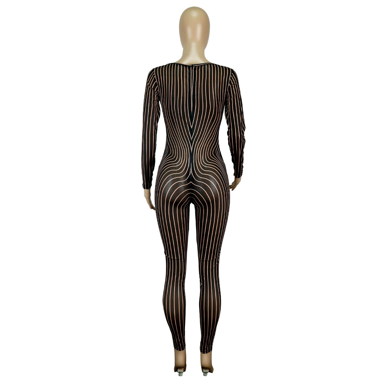 Clothing Square Collar Positioning Printing Nightclub Sheer Mesh Jumpsuit