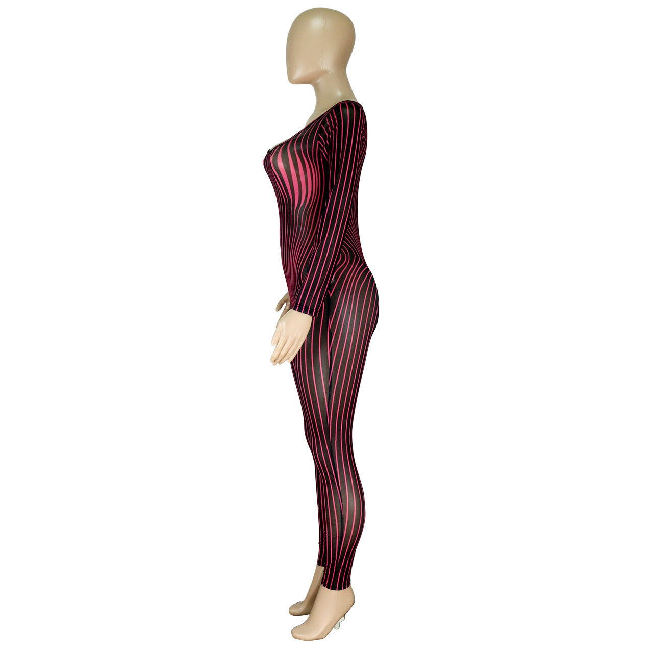 Clothing Square Collar Positioning Printing Nightclub Sheer Mesh Jumpsuit
