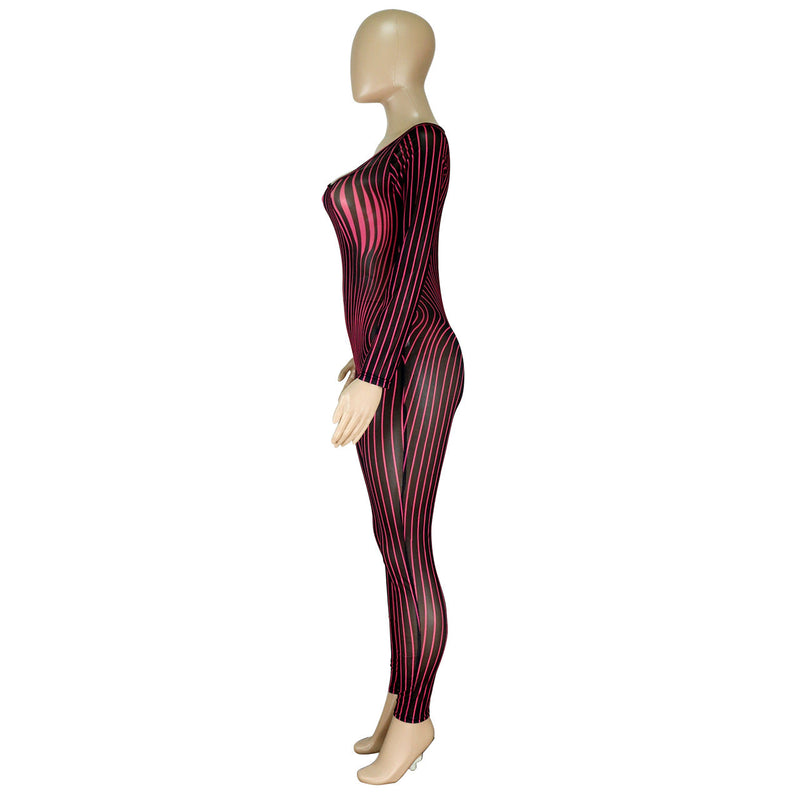 Clothing Square Collar Positioning Printing Nightclub Sheer Mesh Jumpsuit