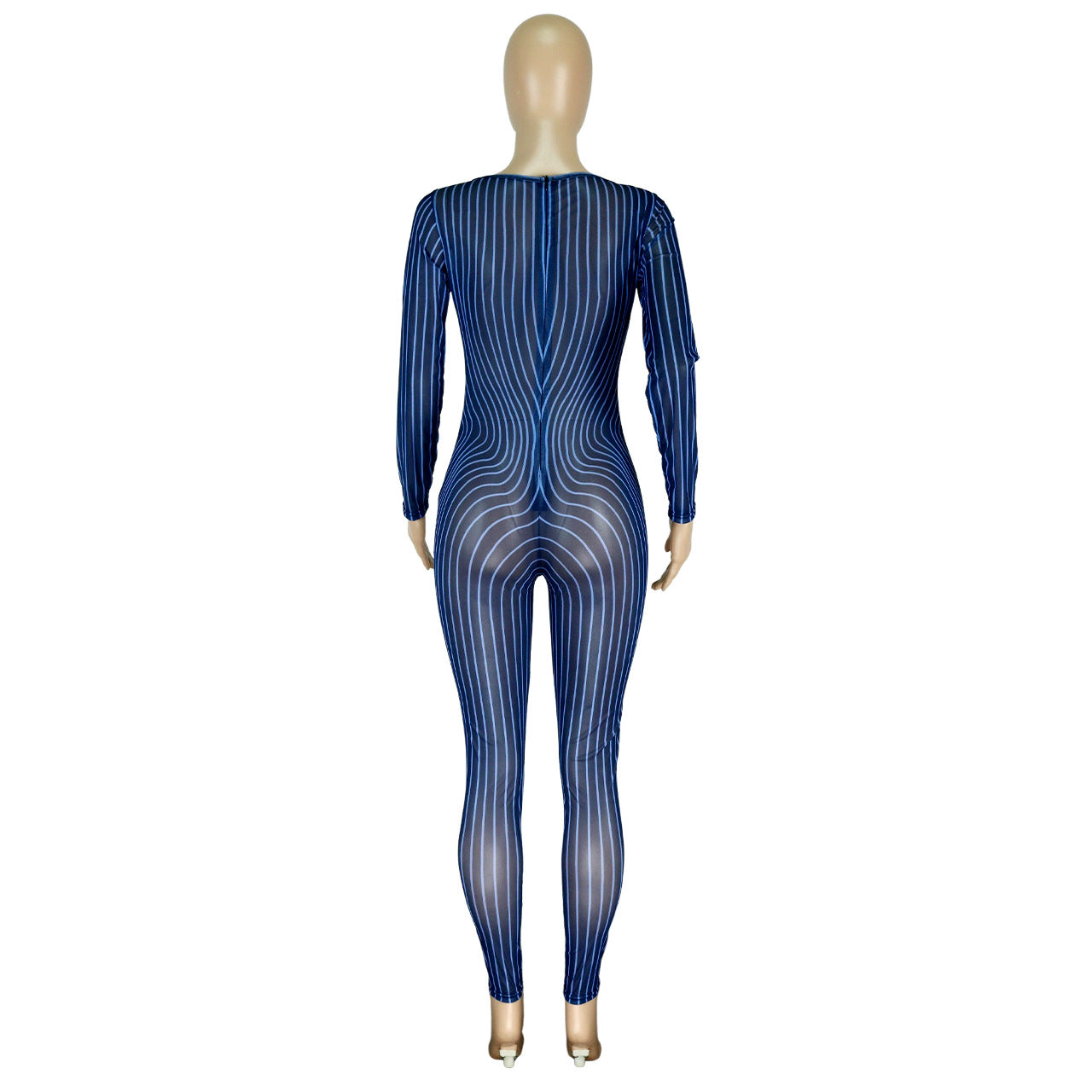 Clothing Square Collar Positioning Printing Nightclub Sheer Mesh Jumpsuit