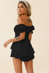 Color Off Neck Lantern Ruffle Sleeve Summer Clothing Short Romper