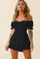 Color Off Neck Lantern Ruffle Sleeve Summer Clothing Short Romper