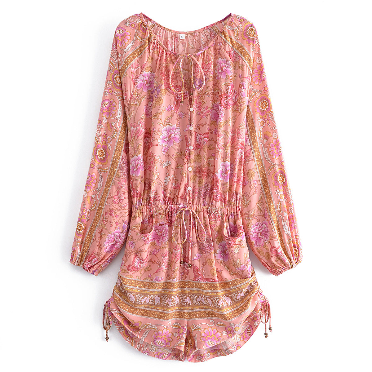 Summer Positioning Printing Vacation Elastic Waist Drawstring Pleated Jumpsuit