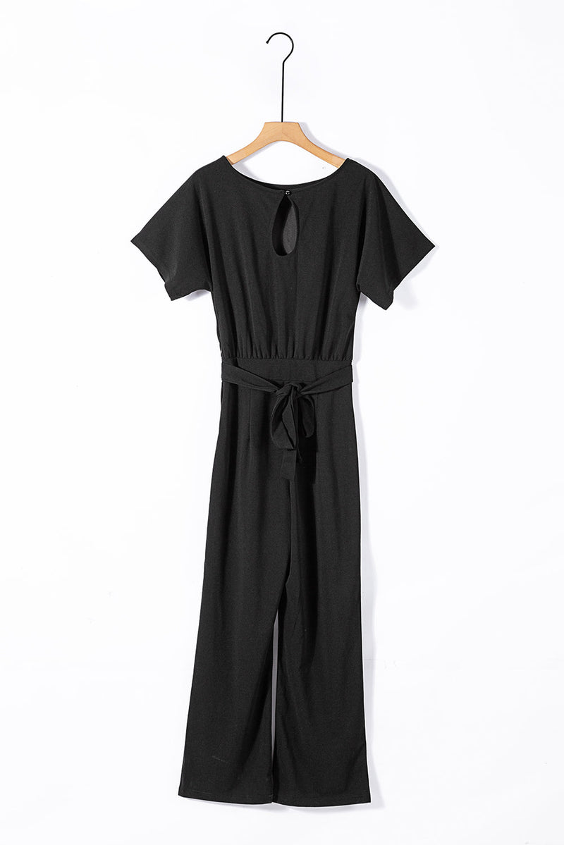 Blue Glam Belted Wide Leg Jumpsuit