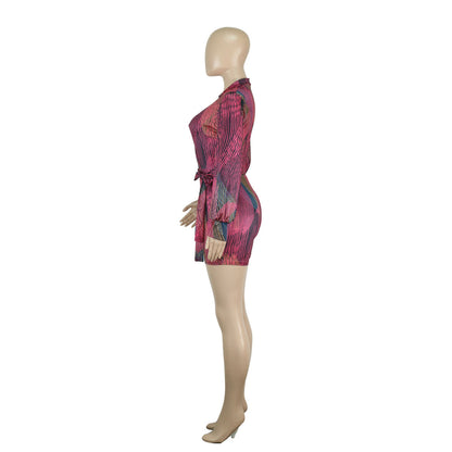 Clothing Spring Summer Deep V Plunge Neck Color Printed Lace Up Jumpsuit