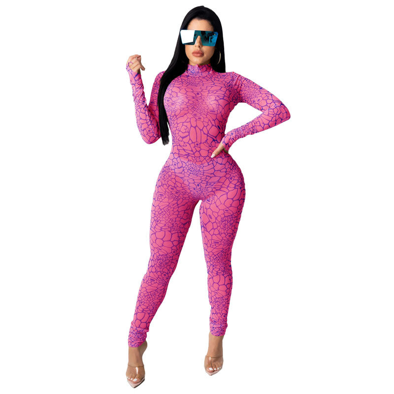 Clothing Jumpsuit Long Sleeve Printed Slim Fit Bodysuit