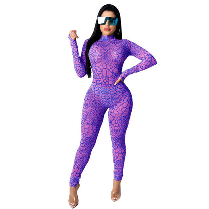 Clothing Jumpsuit Long Sleeve Printed Slim Fit Bodysuit