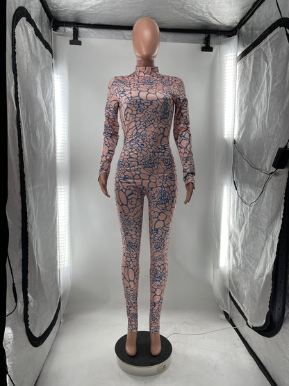 Clothing Jumpsuit Long Sleeve Printed Slim Fit Bodysuit