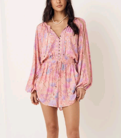 Summer Positioning Printing Vacation Elastic Waist Drawstring Pleated Jumpsuit
