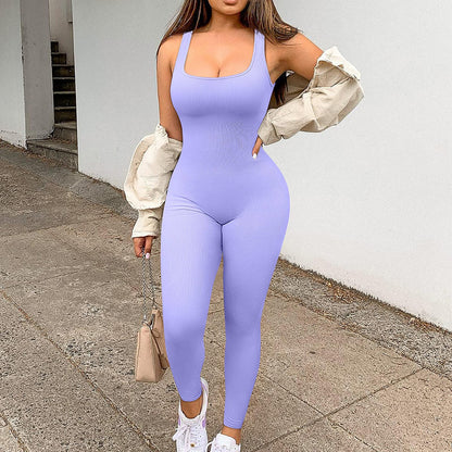 Clothing Sleeveless Vest Jumpsuit Thread Square Collar Hip Raise Slim Fit Jumpsuit
