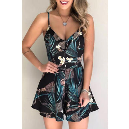 Clothing Summer Spaghetti Strap High Waist Short Flared Jumpsuit