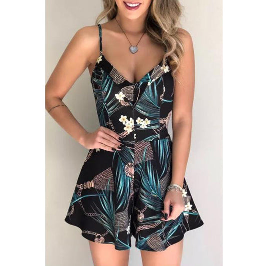 Clothing Summer Spaghetti Strap High Waist Short Flared Jumpsuit