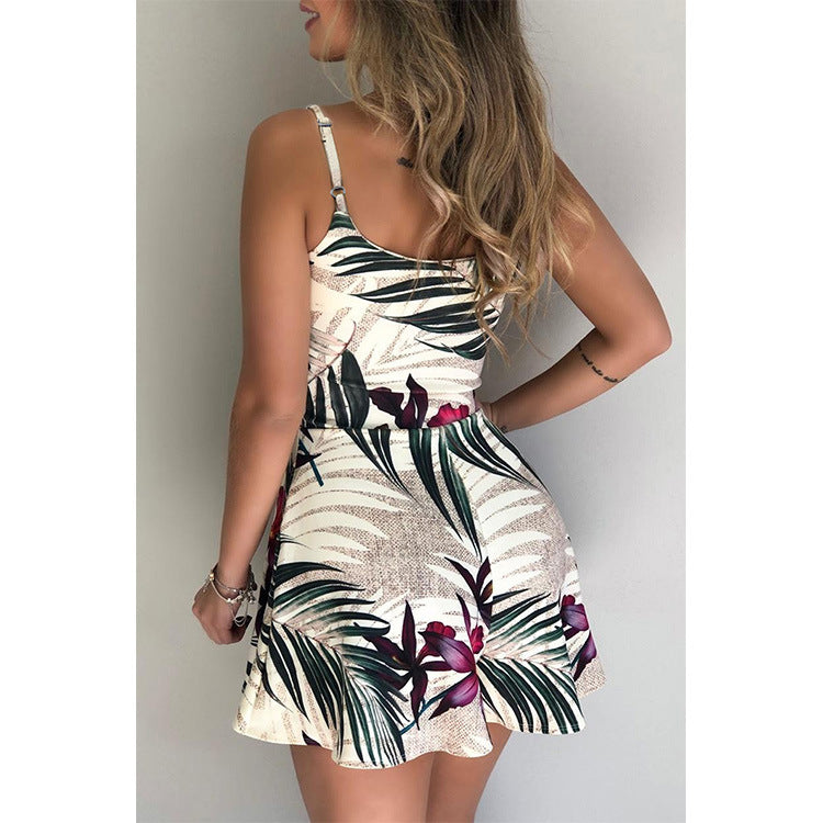 Clothing Summer Spaghetti Strap High Waist Short Flared Jumpsuit