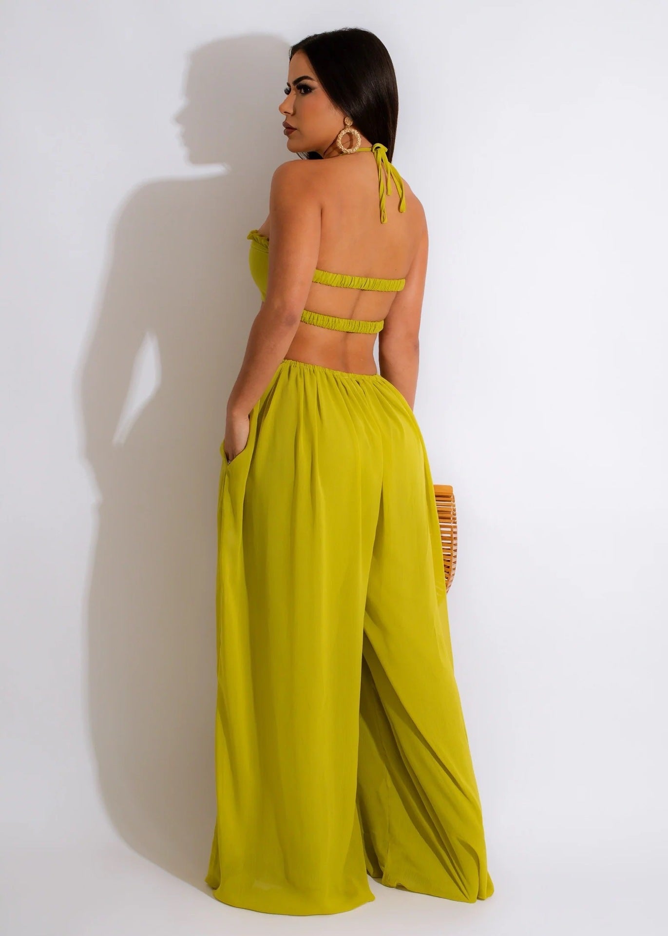 Clothing Spring Summer Color Loose Backless Jumpsuit