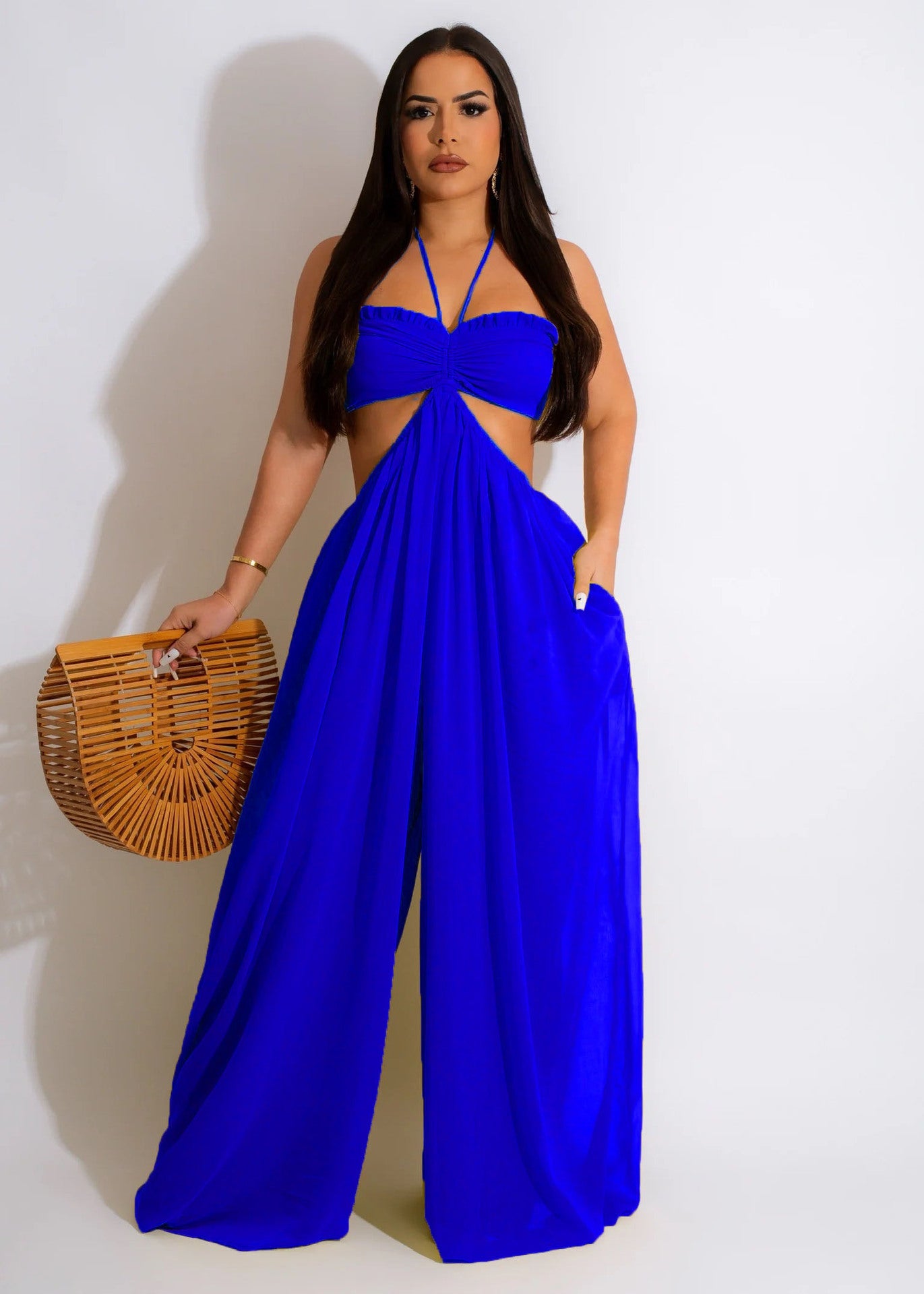 Clothing Spring Summer Color Loose Backless Jumpsuit