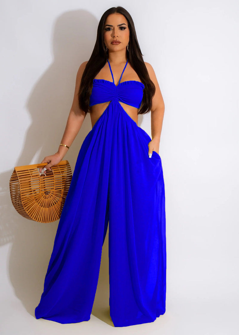 Clothing Spring Summer Color Loose Backless Jumpsuit