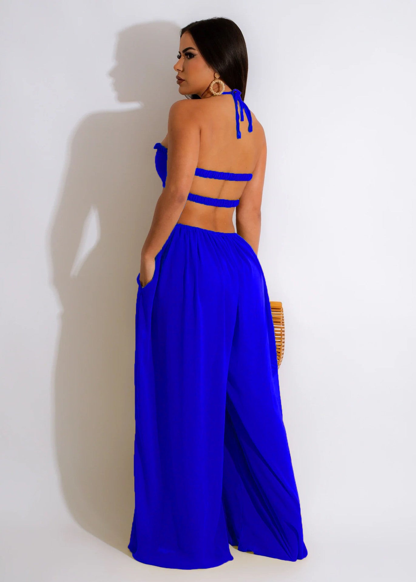 Clothing Spring Summer Color Loose Backless Jumpsuit