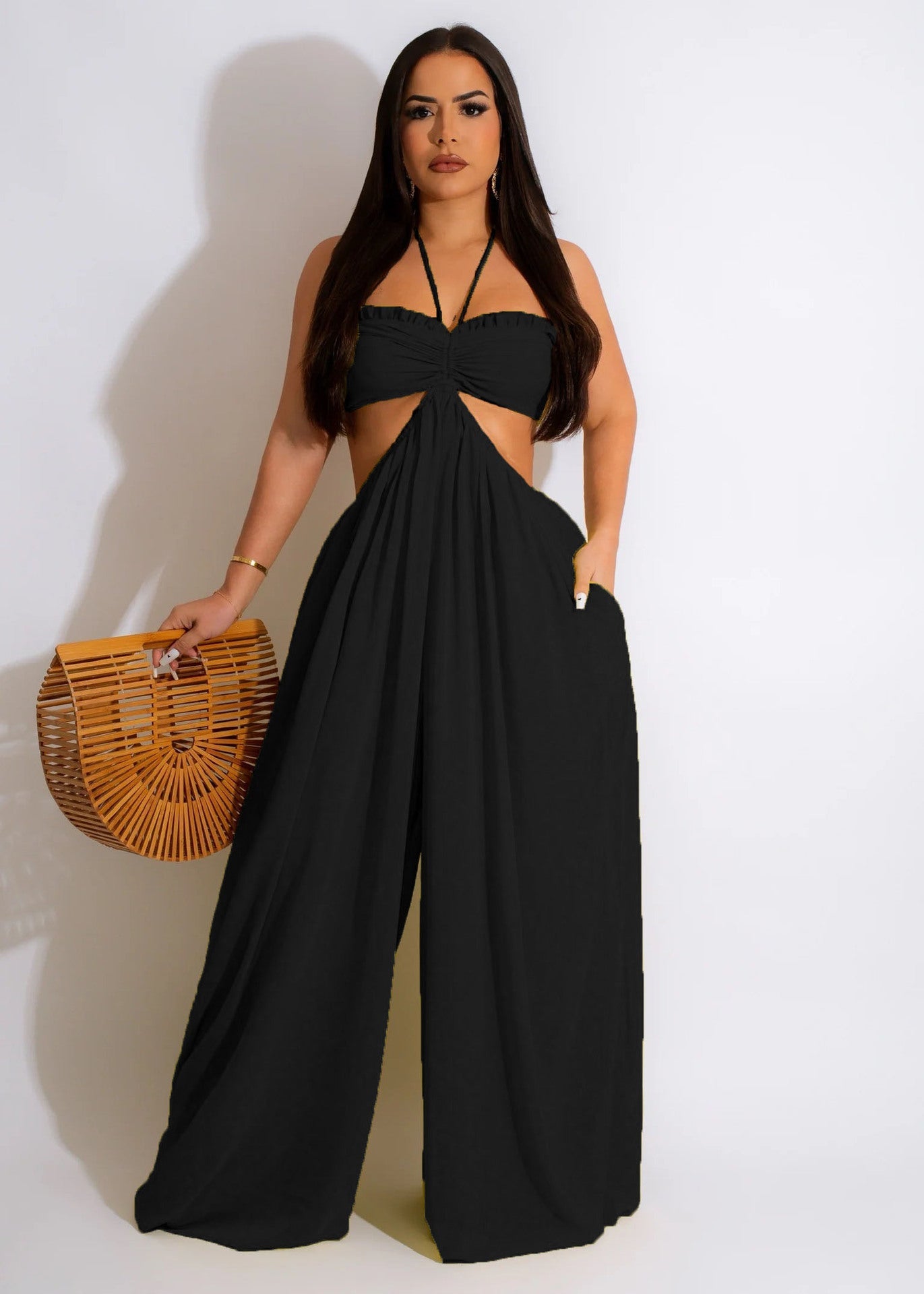 Clothing Spring Summer Color Loose Backless Jumpsuit
