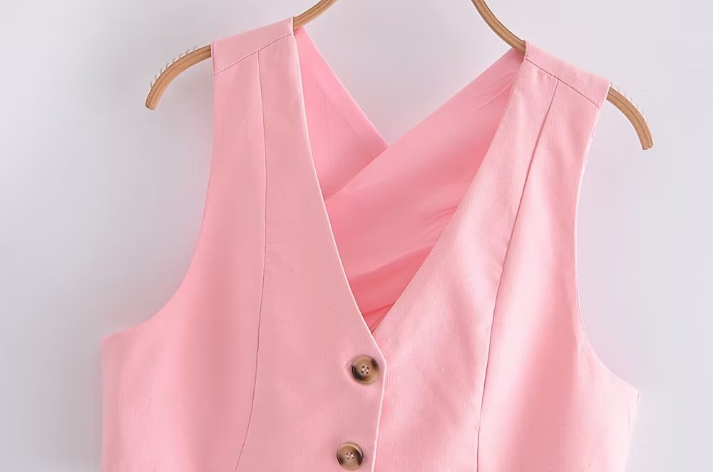 Clothing French All Match Decorated Row Button Vest Top Wide Leg Pants Suit Crisscross