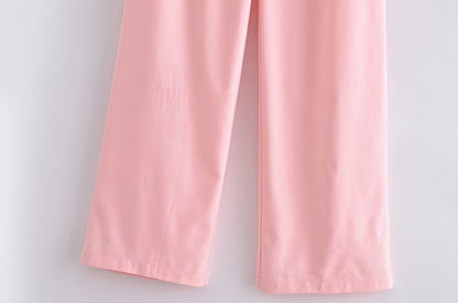 Clothing French All Match Decorated Row Button Vest Top Wide Leg Pants Suit Crisscross
