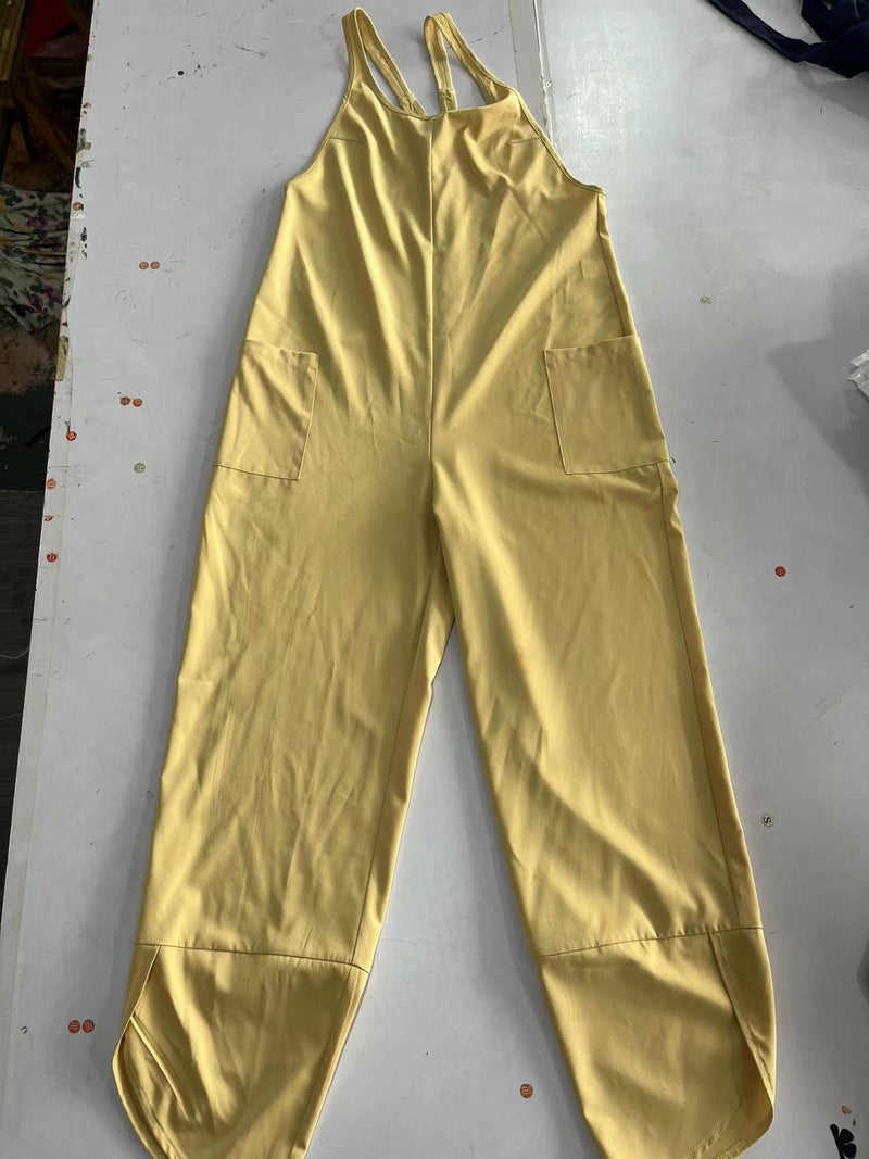 Clothing Pocket Jumpsuit Color Bib Suspender Jumpsuit