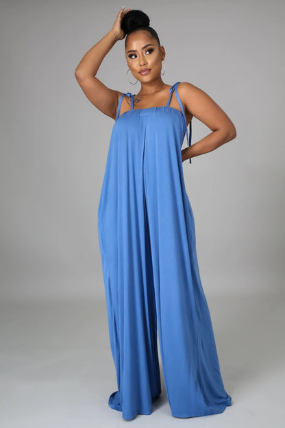 Color Summer Sleeveless Waist Wrapped Chest Loose Wide Leg Jumpsuit