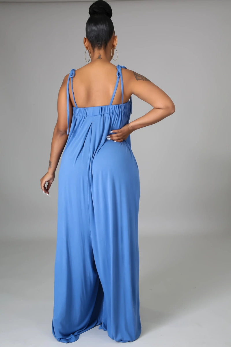 Color Summer Sleeveless Waist Wrapped Chest Loose Wide Leg Jumpsuit
