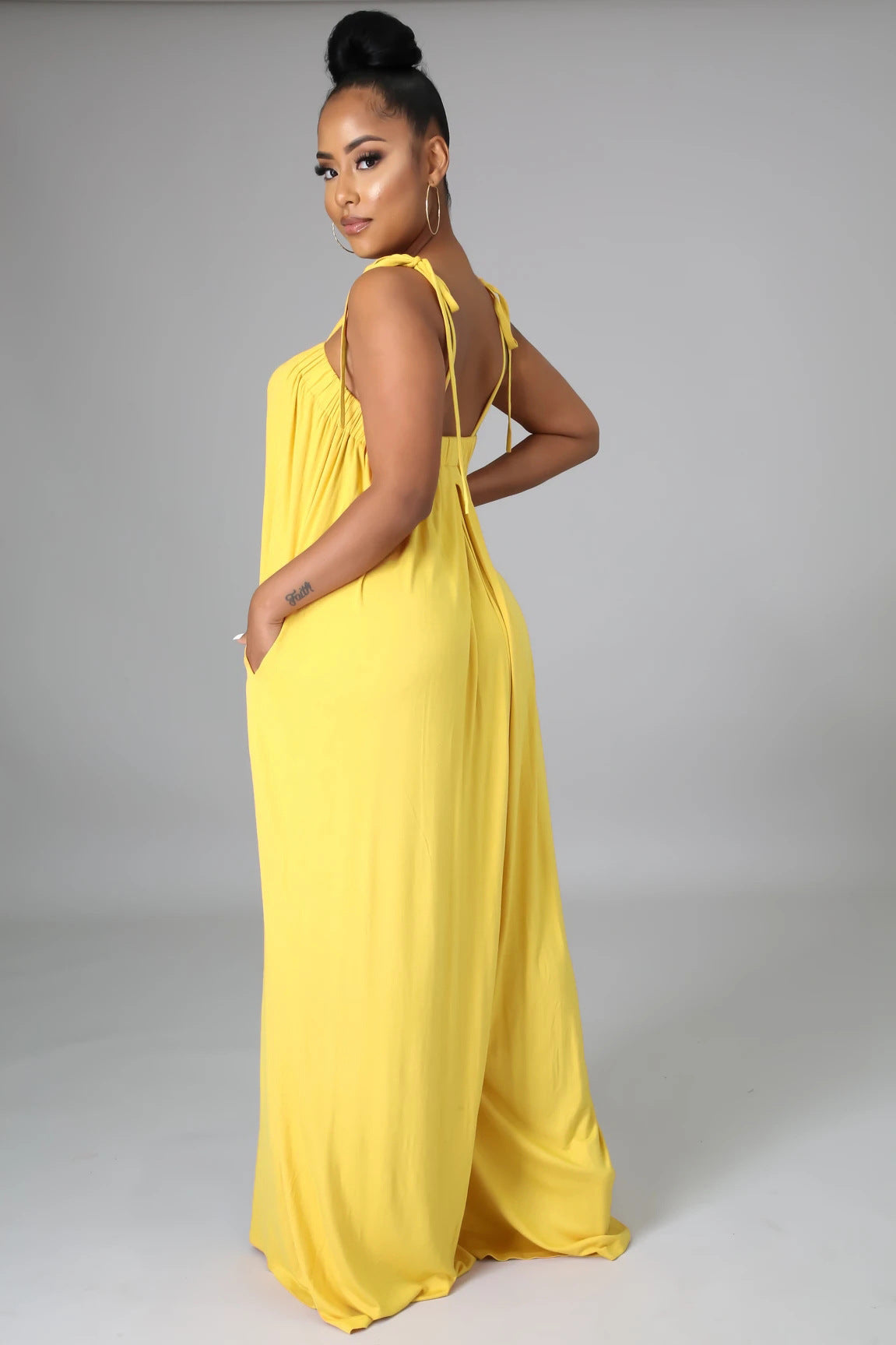 Color Summer Sleeveless Waist Wrapped Chest Loose Wide Leg Jumpsuit