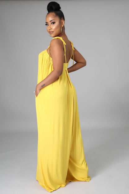 Color Summer Sleeveless Waist Wrapped Chest Loose Wide Leg Jumpsuit