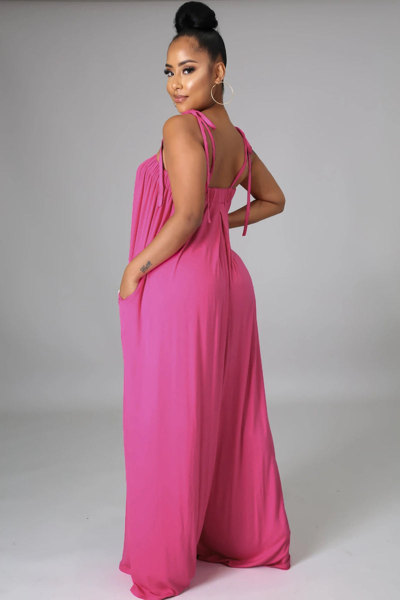 Color Summer Sleeveless Waist Wrapped Chest Loose Wide Leg Jumpsuit