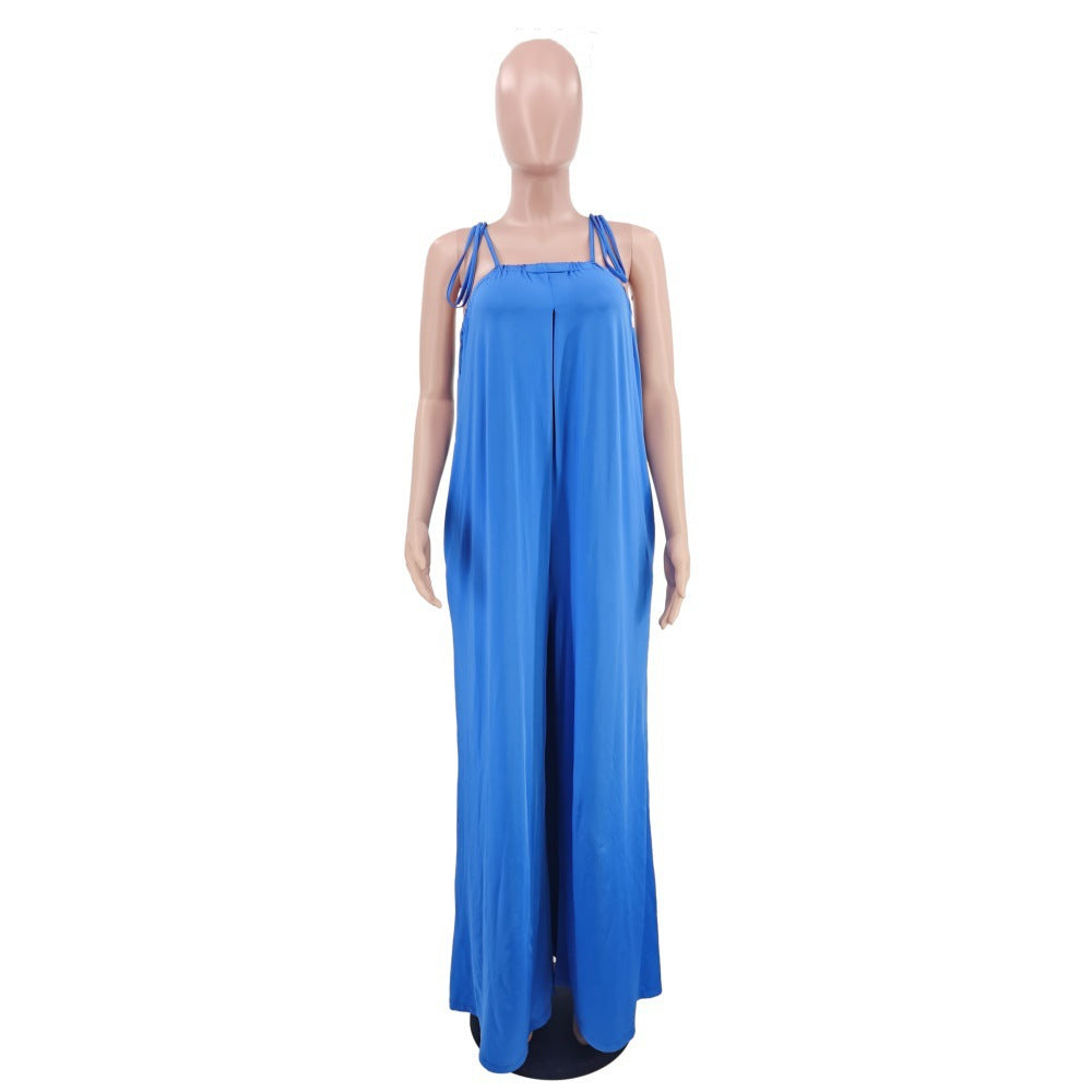 Color Summer Sleeveless Waist Wrapped Chest Loose Wide Leg Jumpsuit