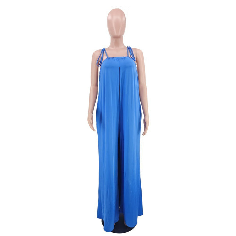 Color Summer Sleeveless Waist Wrapped Chest Loose Wide Leg Jumpsuit