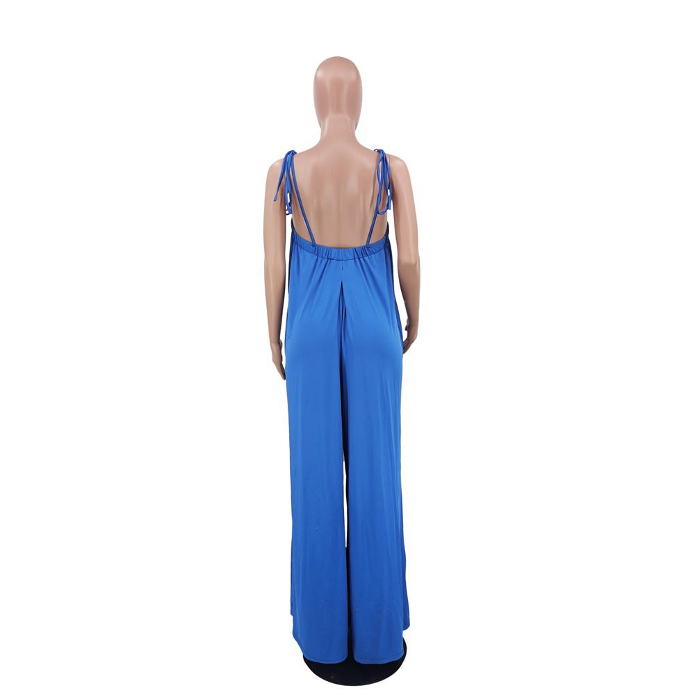 Color Summer Sleeveless Waist Wrapped Chest Loose Wide Leg Jumpsuit