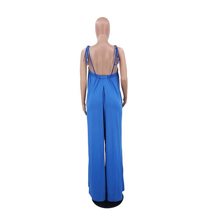 Color Summer Sleeveless Waist Wrapped Chest Loose Wide Leg Jumpsuit
