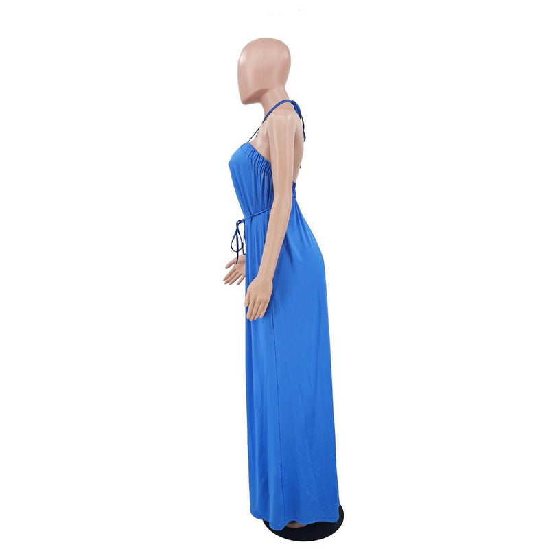 Color Summer Sleeveless Waist Wrapped Chest Loose Wide Leg Jumpsuit