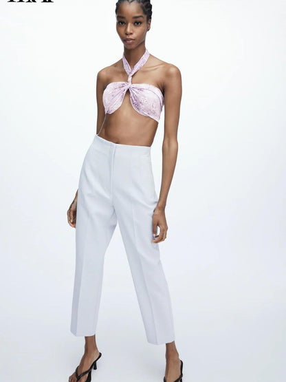 White High Waist Ankle Length Pants