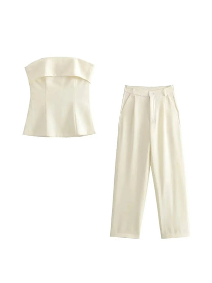 Off Shoulder Tube Top & Wide Leg Pant Coord Set