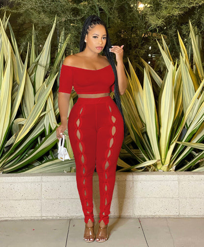 Clothing Summer Suit Off the Shoulder Button Two Piece Pants
