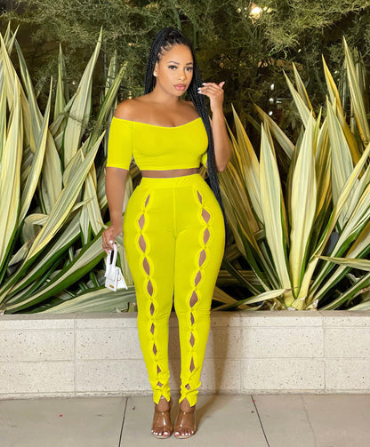 Clothing Summer Suit Off the Shoulder Button Two Piece Pants
