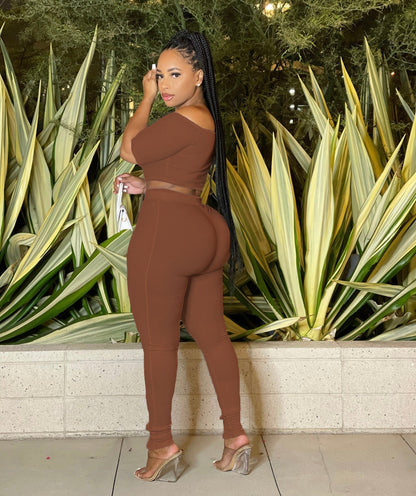 Clothing Summer Suit Off the Shoulder Button Two Piece Pants