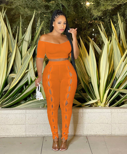 Clothing Summer Suit Off the Shoulder Button Two Piece Pants