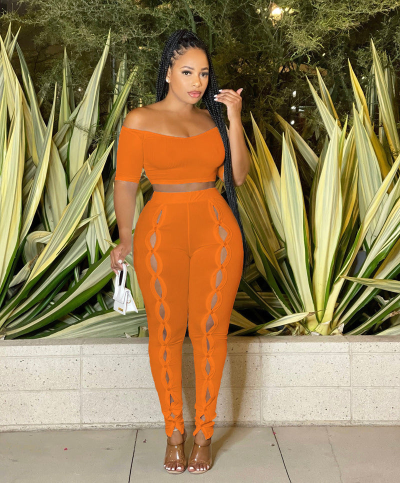 Clothing Summer Suit Off the Shoulder Button Two Piece Pants