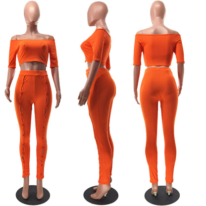 Clothing Summer Suit Off the Shoulder Button Two Piece Pants