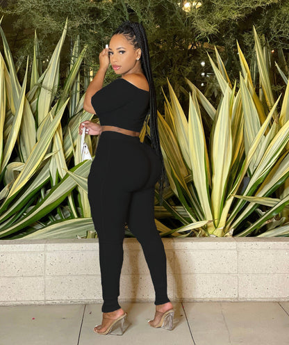 Clothing Summer Suit Off the Shoulder Button Two Piece Pants